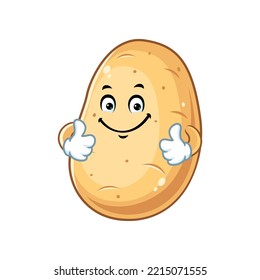 vector cartoon, character, and mascot of a potato with double thumbs up hand.