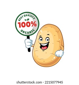 vector cartoon, character, and mascot of a potato holding organic signboard.