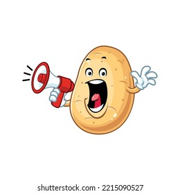 vector cartoon, character, and mascot of a potato holding megaphone.
