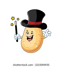 vector cartoon, character, and mascot of a potato wearing magician fashion.