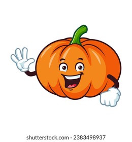 vector cartoon, character, and mascot of a pumpkins with wave hand.