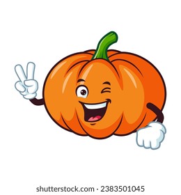 vector cartoon, character, and mascot of a pumpkins with two finger.