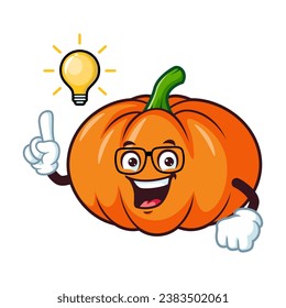 vector cartoon, character, and mascot of a pumpkins get an idea.