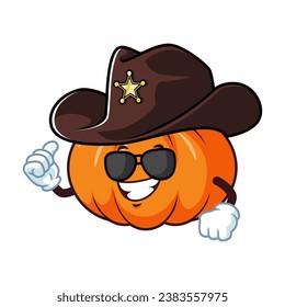 vector cartoon, character, and mascot of a pumpkins wearing sheriff hat.