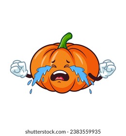 caricatura vectorial, personaje y mascota de una calabaza con cara de expresión de llanto.