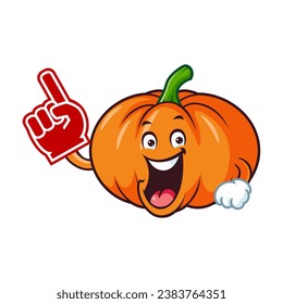 vector cartoon, character, and mascot of a pumpkins holding finger foam.
