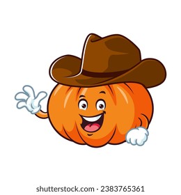 vector cartoon, character, and mascot of a pumpkins wearing cowboy hat.