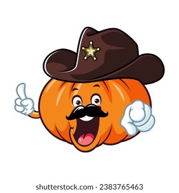 vector cartoon, character, and mascot of a pumpkins wearing sheriff hat.