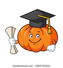 vector cartoon, character, and mascot of a pumpkins wearing graduation hat.