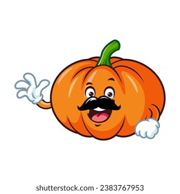 caricatura vectorial, personaje y mascota de un bigote de calabazas con mano ondulada.