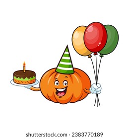 vector cartoon, character, and mascot of a pumpkins birthday party.