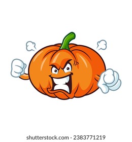 caricatura vectorial, personaje y mascota de una calabaza con cara de expresión enojada.