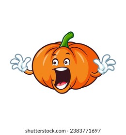 vector cartoon, character, and mascot of a pumpkins with surprised expression face.