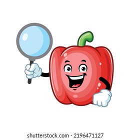 vector cartoon, character, and mascot of a red paprika holding loupe.