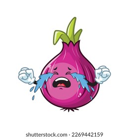 vector cartoon, character, and mascot of a red onion with cry expression face.