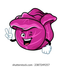 vector cartoon, character, and mascot of a red cabbage with two finger.