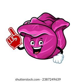 vector cartoon, character, and mascot of a red cabbage wearing finger foam.