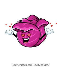 vector cartoon, character, and mascot of a red cabbage in love.