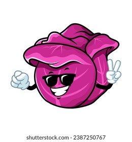 dibujos animados vectoriales, personajes y mascota de una col roja con anteojos negros.