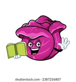 vector cartoon, character, and mascot of a red cabbage holding book.