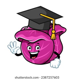 vector cartoon, character, and mascot of a red cabbage wearing graduation hat.