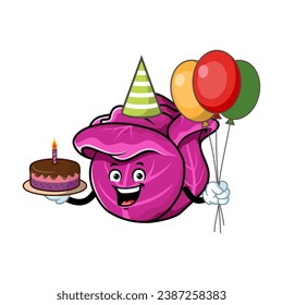 dibujos animados vectoriales, personajes y mascota de una fiesta de cumpleaños de col roja.