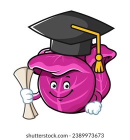 vector cartoon, character, and mascot of a red cabbage wearing graduation hat.