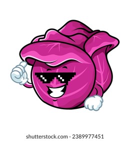 vector cartoon, character, and mascot of a red cabbage with thug life style.