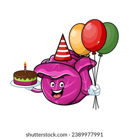 vector cartoon, character, and mascot of a red cabbage birthday party.