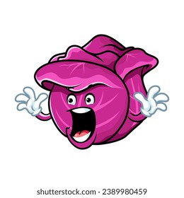 vector cartoon, character, and mascot of a red cabbage with surprised expression face.