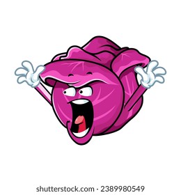 dibujos animados vectoriales, personajes y mascota de una col roja con cara de expresión impactada.