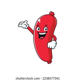 vector cartoon, character, and mascot of a sausage welcome pose.