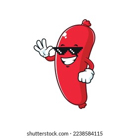 vector cartoon, character, and mascot of a sausage with thug life style.