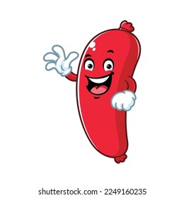 vector cartoon, character, and mascot of a sausage welcome pose.