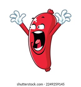 vector cartoon, character, and mascot of a sausage with shocked face.