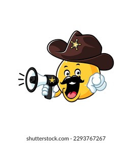 vector cartoon, character, and mascot of a sheriff cooking oil drop holding megaphone.