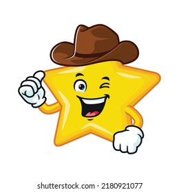 vector cartoon, character, and mascot of a star wearing cowboy hat.
