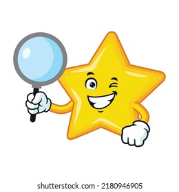 vector cartoon, character, and mascot of a star holding loupe.