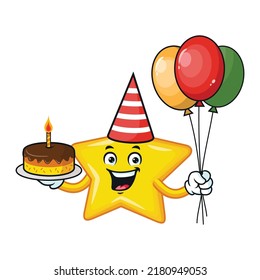 dibujos animados vectoriales, personajes y mascota de una fiesta de cumpleaños estrella.