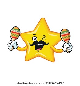 vector cartoon, character, and mascot of a star holding maracas.
