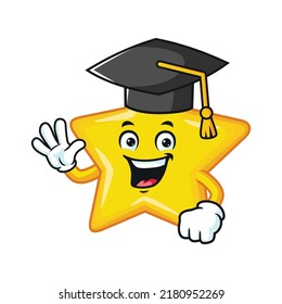 vector cartoon, character, and mascot of a star wearing graduation hat.