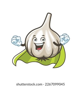 vector cartoon, character, and mascot of a superhero garlic.