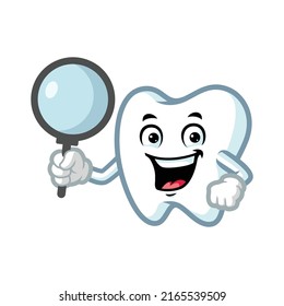 vector cartoon, character, and mascot of a teeth with loupe.