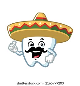 caricatura vectorial, personaje y mascota de un diente con sombrero sombrero sombrero sombrero sombrero mexicano.