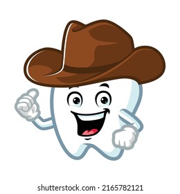 vector cartoon, character, and mascot of a teeth wearing cowboy hat.