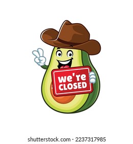 vector cartoon, character, and mascot of a texas avocado holding closed signboard.