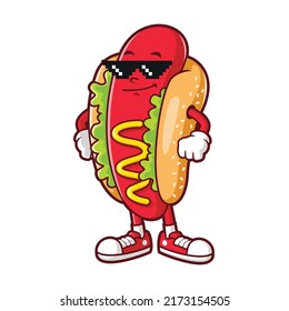 Vector Cartoon, Character, And Mascot Of A Thug Life Hotdog.