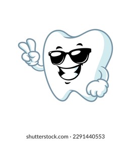 vector cartoon, character, and mascot of a tooth wearing black eyeglasses.