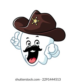 vector cartoon, character, and mascot of a tooth wearing sheriff hat.