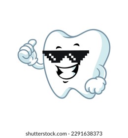 vector cartoon, character, and mascot of a tooth with thug life style.